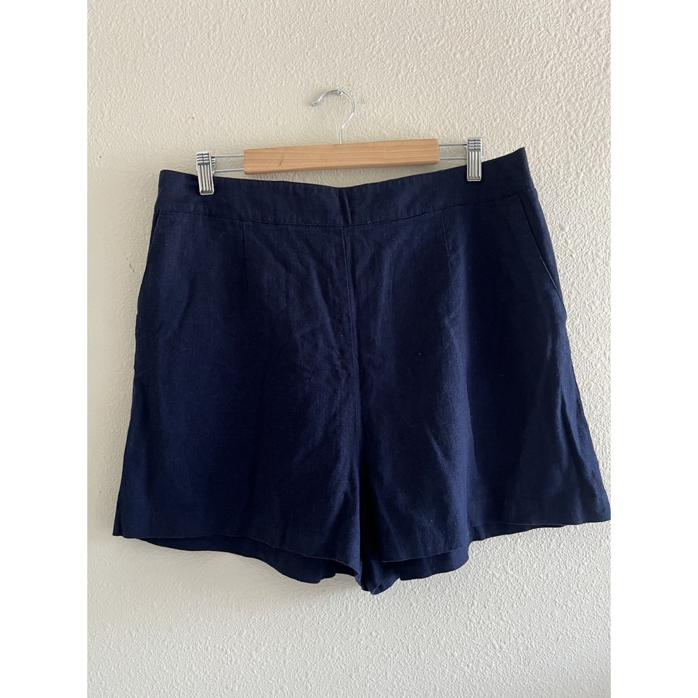 Versona Linen Blend Navy Blue Short Women's Size XL(L) Pockets Preppy Coastal